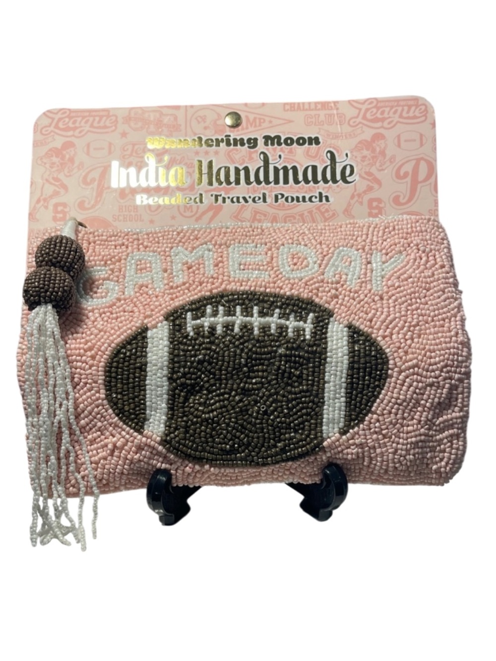 NWT Pink Beaded Football Travel Pouch “Game Day” **